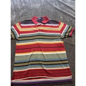 Vintage‎ Polo Ralph Lauren Colorful Striped Polo Shirt Men's M Aztec 90s Rare